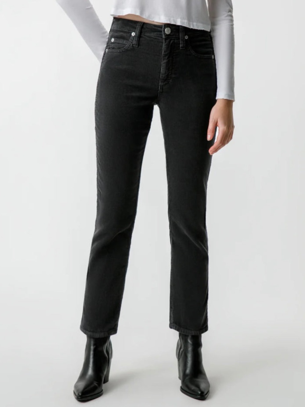 AMO Charcoal Corduroy Cropped Chloe Straight Jeans Size 26